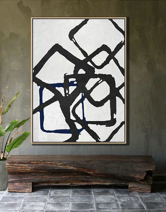 Large Abstract Wall Art,Black And White Geometric Art Minimal Painting On Canvas - Hand Paint Large Art